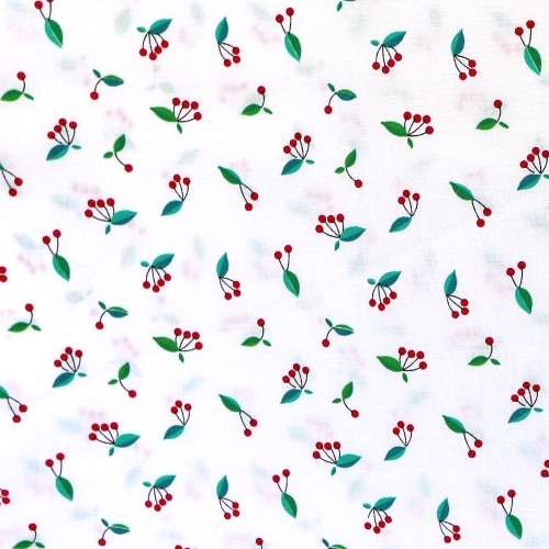 Kirssidega puuvillane kangas (Cotton poplin print, cherry base), 145cm, KC0354