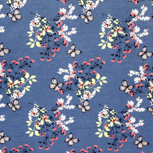 Liblikatega ja lilledega, veniv, puuvillane kangas, Megan Blue Fabrics 007253, 150cm/220g