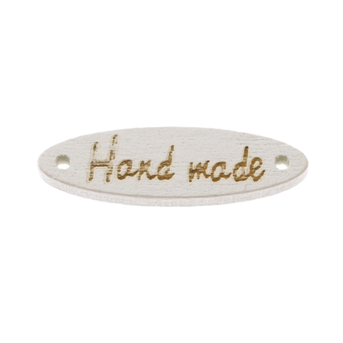 Puidust, ovaalne õmmeldav aksessuaar "Handmade", külgedelt aukudega, 28 x 8mm