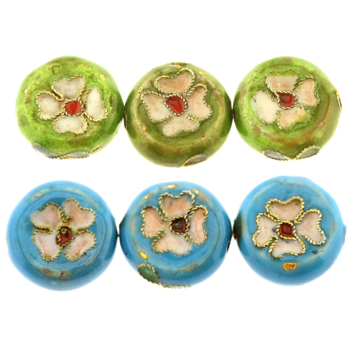 Värvilised, maalitud ümarad lapikud cloisonne metallhelmed 15x7mm