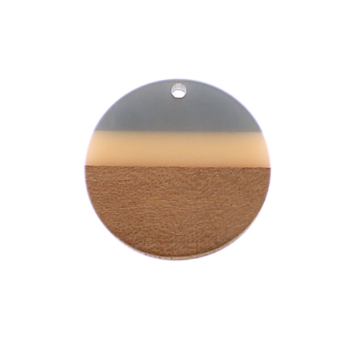 Puidust ja kunstvaigust ümar nööbitaoline lapik riputis, ülevalt risti auguga, 28 × 4 mm