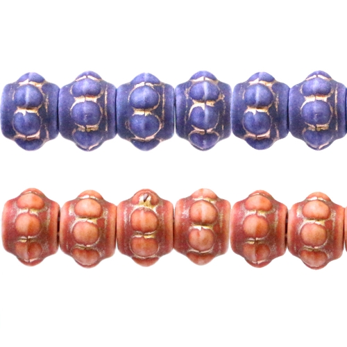 Topeltkoonusekujuline, ümara vormiga graveeritud kuldse mustriga riputis/helmes CCB plastikust 12 x 9mm