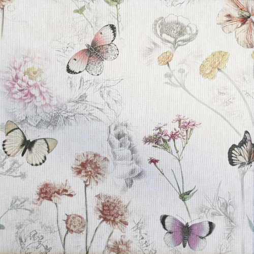 Liblikate ja lilledega, tugevam dekoratiivkangas prinditud mustriga, Butterfly Dreamy Flower, (Linelook Premium Print), 145cm, DL5012