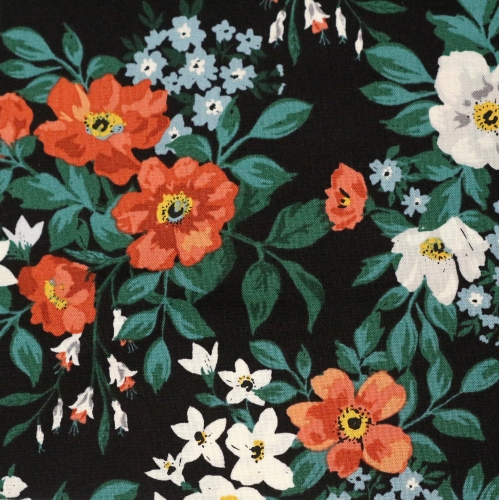 Lillemustriga "Flora pattern", puuvillane kangas, 110cm, 227116