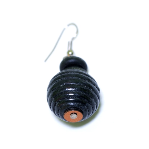 Wooden Spherical Earring with Ridges, 20mm
