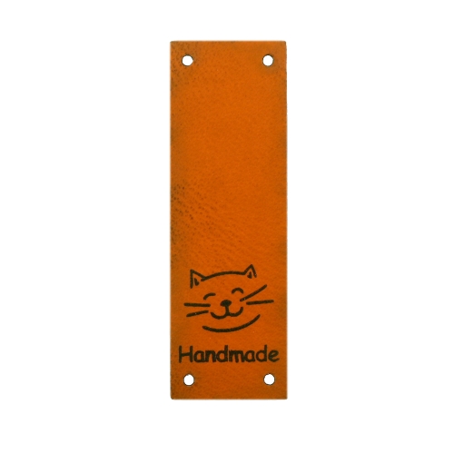 Kunstnahast piklik õmmeldav kassi pildiga aksessuaar "Handmade", 60 x 20mm