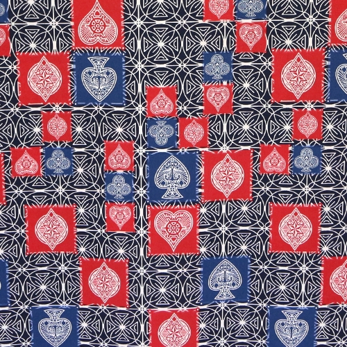 Mängukaartide ornamendiga pehme ja veidi veniv polüesterkangas (Silky Stretch), Art. 9850