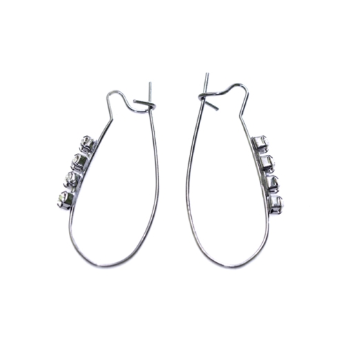 Earring Ear Wires with Gems, Closable; 2pc, 35 x 15mm