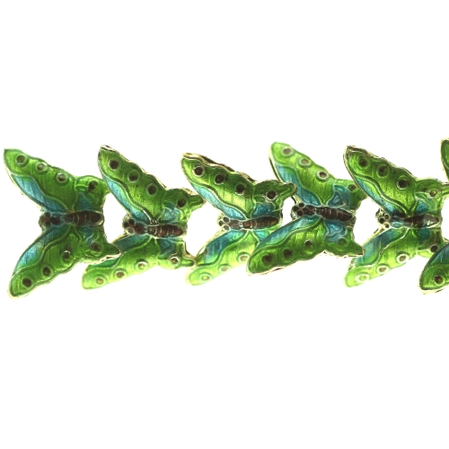 Värvilised, maalitud liblikakujulised lapikud cloisonne metallhelmed 22x15x5mm