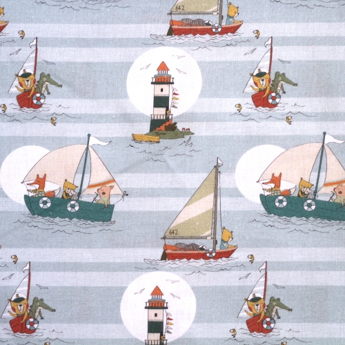 Mereteemaline, puuvillane popliinkangas "Poplin trip", 150cm, 7009