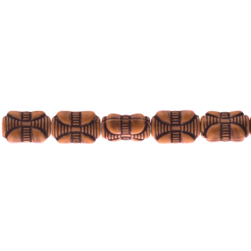 Piklikud lapikud plasthelmed antiikse reljeefse mustriga terrakota tooniga 15 x 10 x 7mm