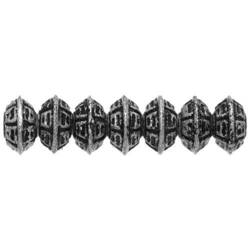 Ümarad, lapikud, antiikse reljeefse mustriga plasthelmed 10 x 6mm