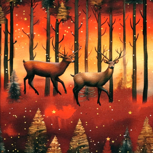 Hirved ja öine mets, puuvillane lükraga trikookangas, digiprint, 160cm