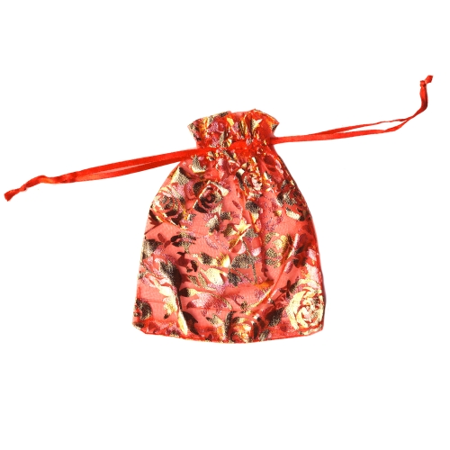 Kuldsete lilledega, riidest pidulik kinkekott 12 x 10cm