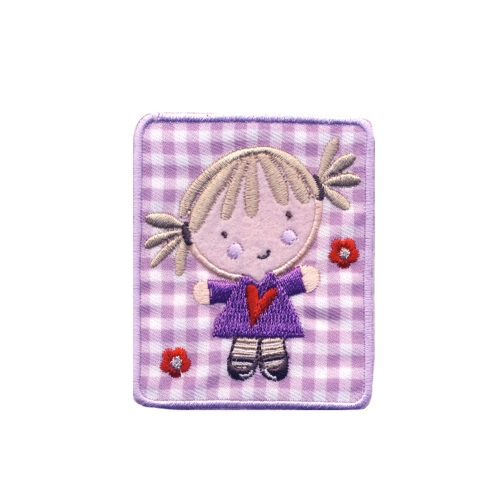 Triigitav Aplikatsioon; Tüdruk ruudulisel taustal, Embroidered Iron-On Patch; Square with Girl 7x6cm
