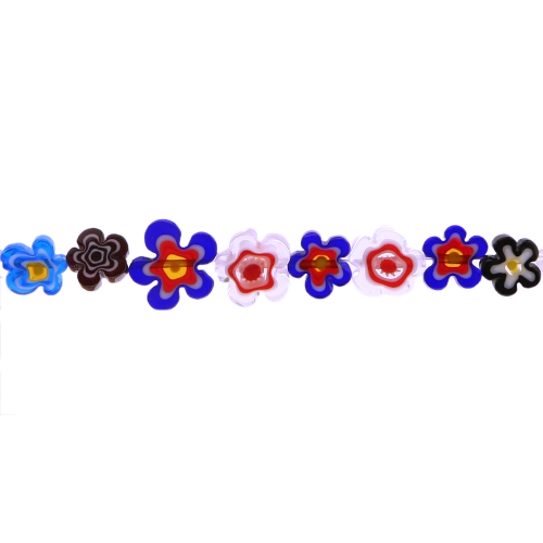 Kirjud mustrilised lillekujulised, lapikud millefiori pärlid 15 x 4 mm