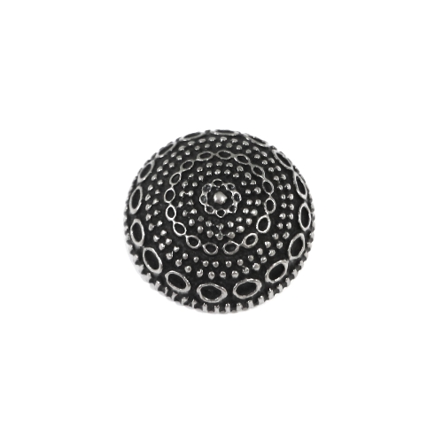 Reljeefse ornamendiga, ümara pinnaga, kannaga metallilaadne plastiknööp, 23mm, 36L