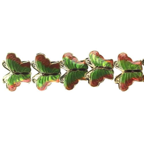Värvilised, maalitud liblikakujulised lapikud cloisonne metallhelmed 20x15x5mm