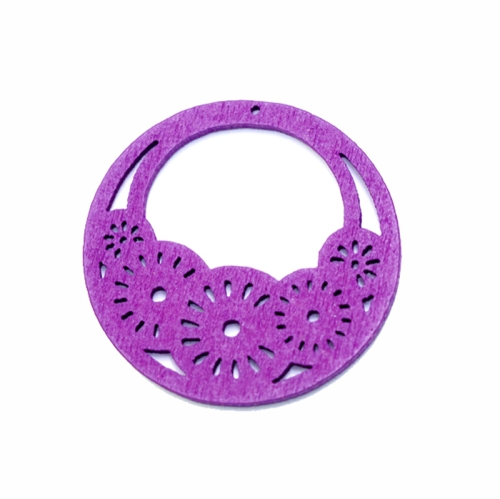 Erivärvilised lillemotiiviga ümarad puitripatsid, 27 × 2 mm
