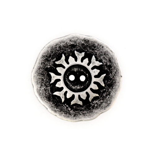 Reljeefse mustriga, õhuke, kahe auguga, loperguste äärtega metallnööp 28mm/44L