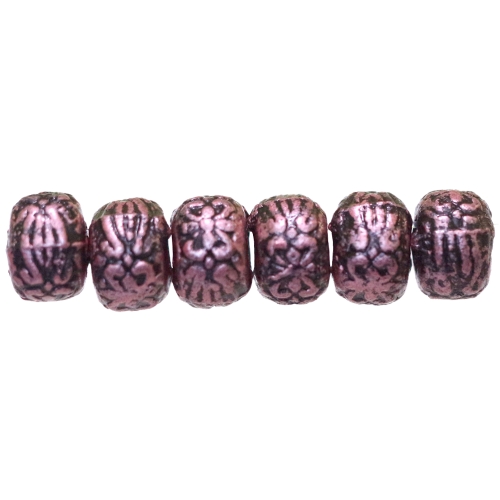Ümarad, lapikud, antiikse reljeefse mustriga plasthelmed 9 x 7mm