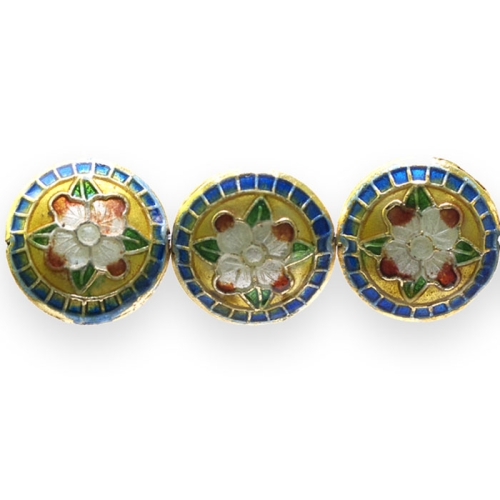 Värvilised, maalitud ümarad lapikud cloisonne metallhelmed, 18 x 8mm