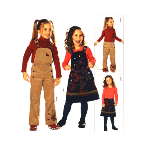 Pihikseelik -ja püksid 98 - 128cm, Bibbed skirt &amp; overalls, Burda 9536