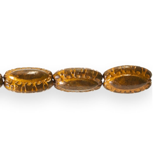 Ovaalsed, lapikud plasthelmed antiikse reljeefse mustriga metalse tooniga 15 x 9 x 6mm
