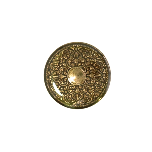 Ümar, läikiv, ornamendiumustriga, metallist, kannaga nööp 21mm, 34L
