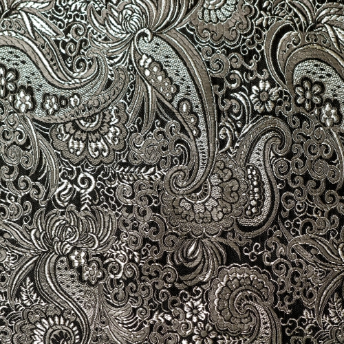 Kauniläikeline, reljeefse ornamendimustriga, kangas (Jacquard Lurex Cachemir Plata), 150cm