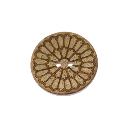 Ornamendimustriga, naturaalne kookosnööp kausjas, kahe auguga 30mm, 48L