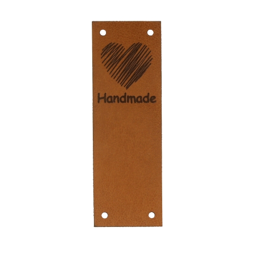 Kunstnahast piklik õmmeldav südamega aksessuaar "Handmade", 60 x 20mm