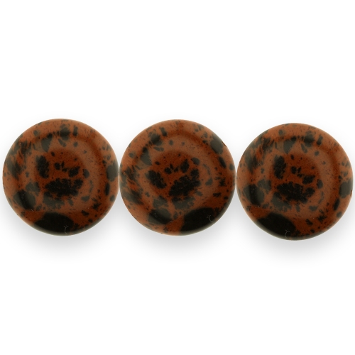 Ümarad, lapikud, naturaalsest mahagon obsidiaanist helmed, 16 x 6mm 