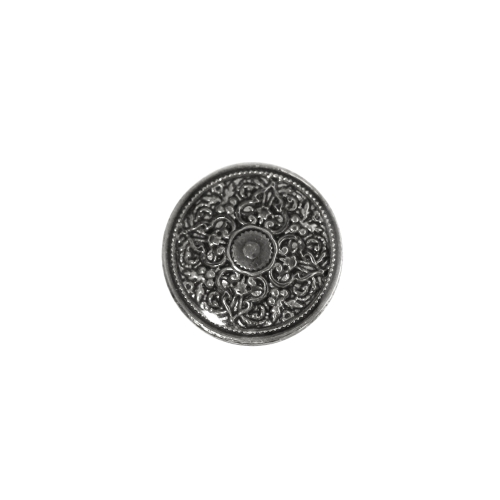 Ümar, läikiv, ornamendiumustriga, metallist, kannaga nööp 15mm, 24L