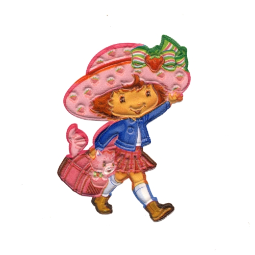 Triigitav 3D Aplikatsioon; Tüdruk, maasikakübara ja kiisuga/ Embroidered Iron-On Patch; 8,5x5,5cm