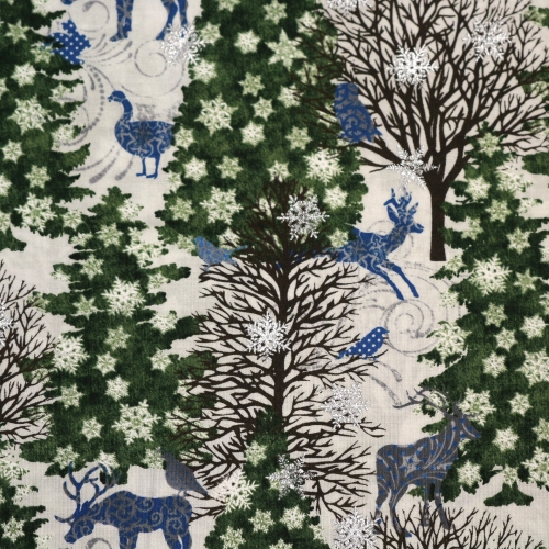 Jõuluteemaline, (Winter Menagerie) puuvillane kangas, 110cm, 1WM, Soodushind!