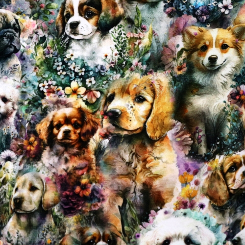 Koerakestega, puuvillane lükraga trikookangas, digiprint, 160cm