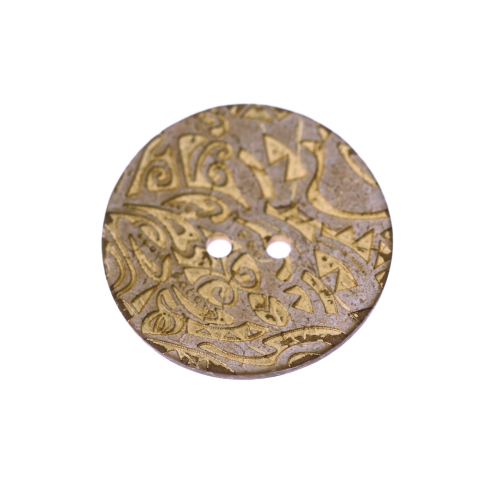 Ornamendimustriga, naturaalne kookosnööp kausjas, kahe auguga 40mm