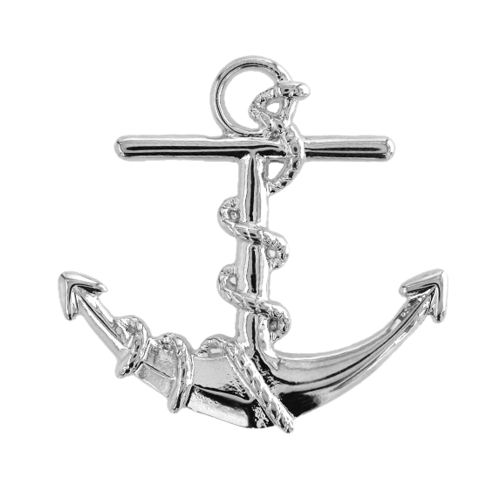 Metallist, ankrukujuline riputis ülalt aasataolise auguga, suuruses 45x42x4mm