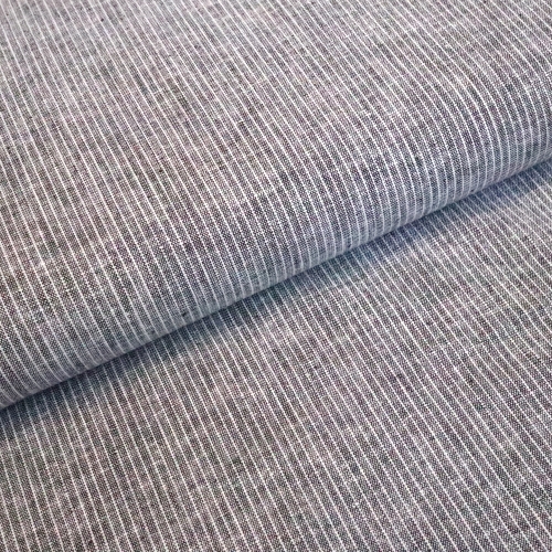 Triibumustriga linasegu puuvillakangas, Linnen Cotton Stripe, 155cm, Q11618