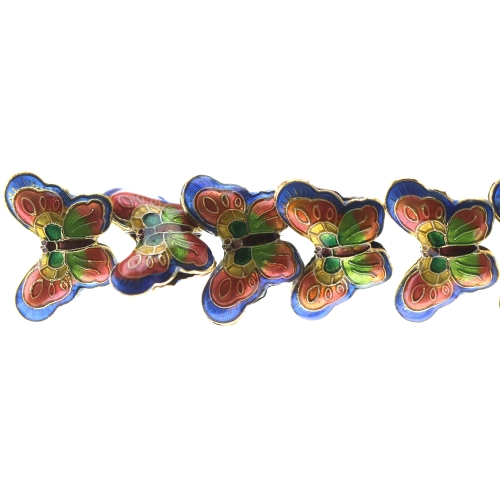 Värvilised, maalitud liblikakujulised lapikud cloisonne metallhelmed 23x17x6mm
