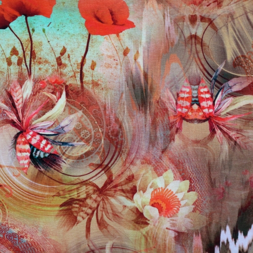 Puuvillane trikookangas maalilise loodusemustriga, digiprint, 150cm, 25018