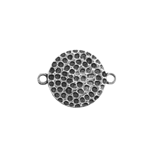 Ümar, medaljonitaoline, reljeefse mummulise mustriga, kahe aasaga, metallist riputis 16x21x1mm