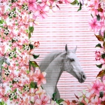 Hobuste ja lilleõitega, trikookangas kupongina 80 cm x 150 cm, Stenzo, 17712