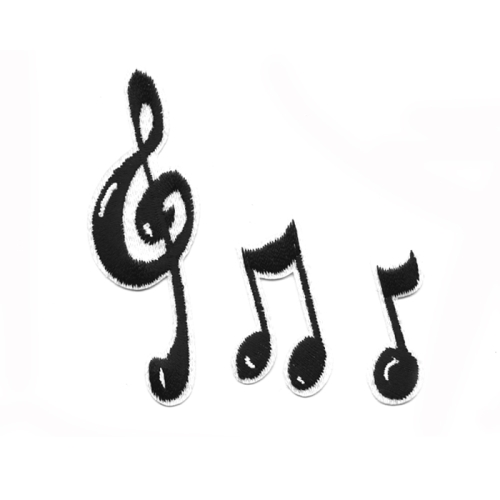 Embroidered Iron-On Patch; Musical Notes, 8,5 x 3,5 cm