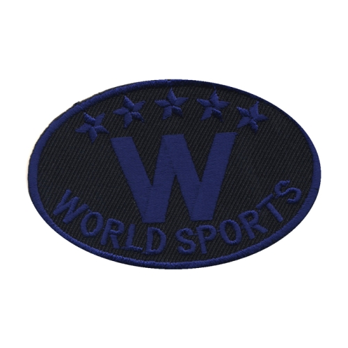 Triigitav Aplikatsioon "W World Sports" spordi vapp, Embroidered Iron-On Patch, 8x5 cm
