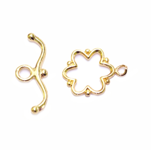 T-kinnis lillekujuline niklivaba &amp; vastaspool / Toggle Clasp with Flower Design / 14 x 1mm