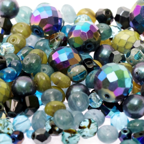 Pärlisegu Sinakas-hallikas-rohekates toonides eri suurusega pärlitest 5-20mm, 50/100g pakk, LL70
