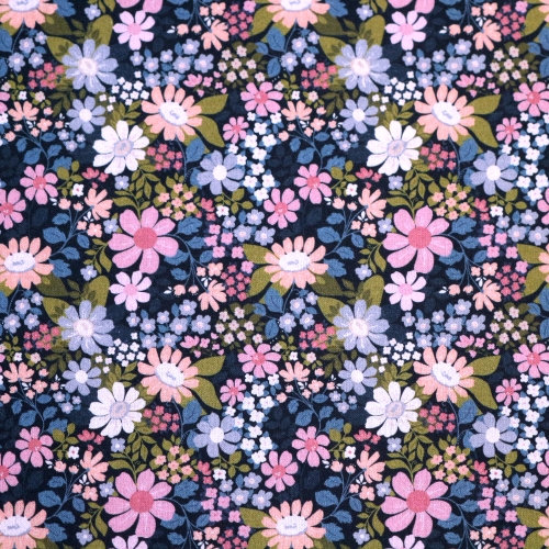 Lillemustriga, puuvillane popliinkangas (Poplin Floret), 150cm, 7002, 7001