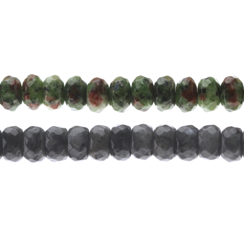 Lapikud, kirjud, rondellikujulised, erinevatest poolvääriskividest helmed, 5 x 8mm 